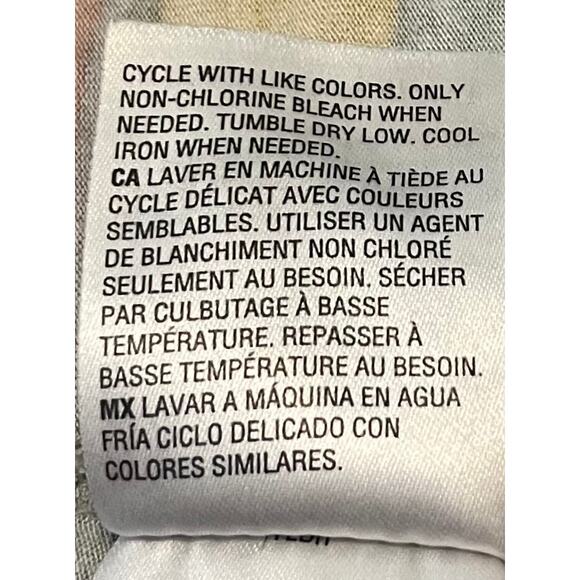 STYLE & CO. CAP SLEEVE PULL-OVER V-NECK BLOUSE, XL, GREEN PEACH ORG YELL STRIPES - Picture 11 of 11